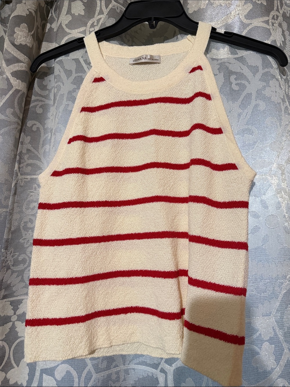 NWOT Cream & Red Striped Sleeveless Sweater